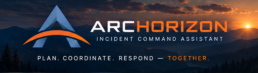ArcHorizon over a mountain horizon at sunset. Plan, Coordinate, Respond — Together